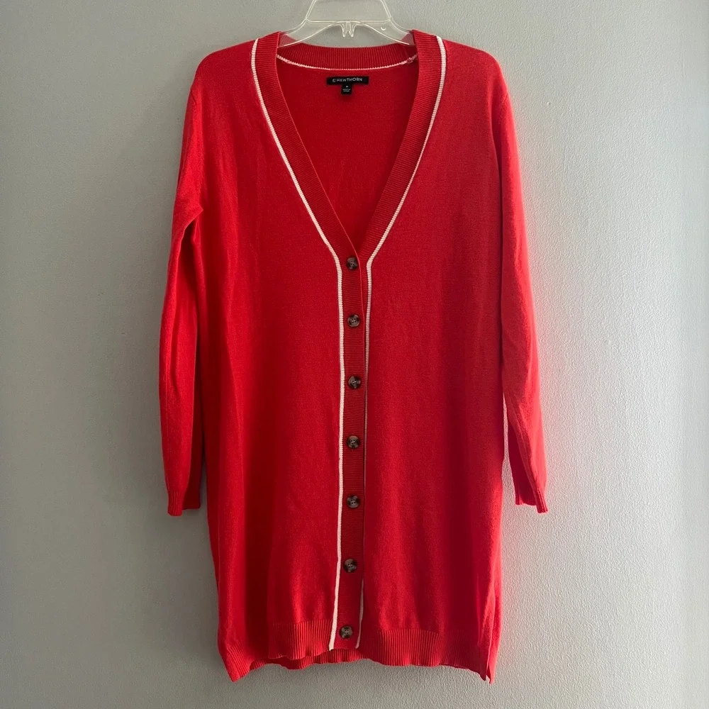 41 Hawthorn Womens Red Longline V-Neck Button Front Cardigan Sweater Size Medium